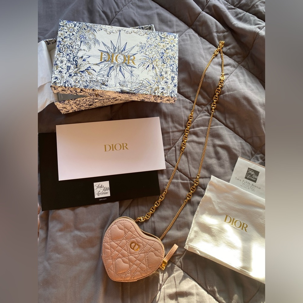 Dior Caro Heart Pouch with Chain - Pink